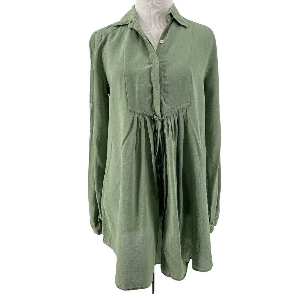 Robert Friedman Green Silk Long Sleeve Tunic Blouse Size Small